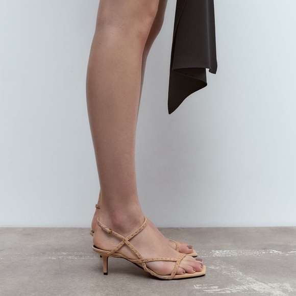 Zara Sandy Brown Studded Heeled Suede Sandals - Picture 4 of 9